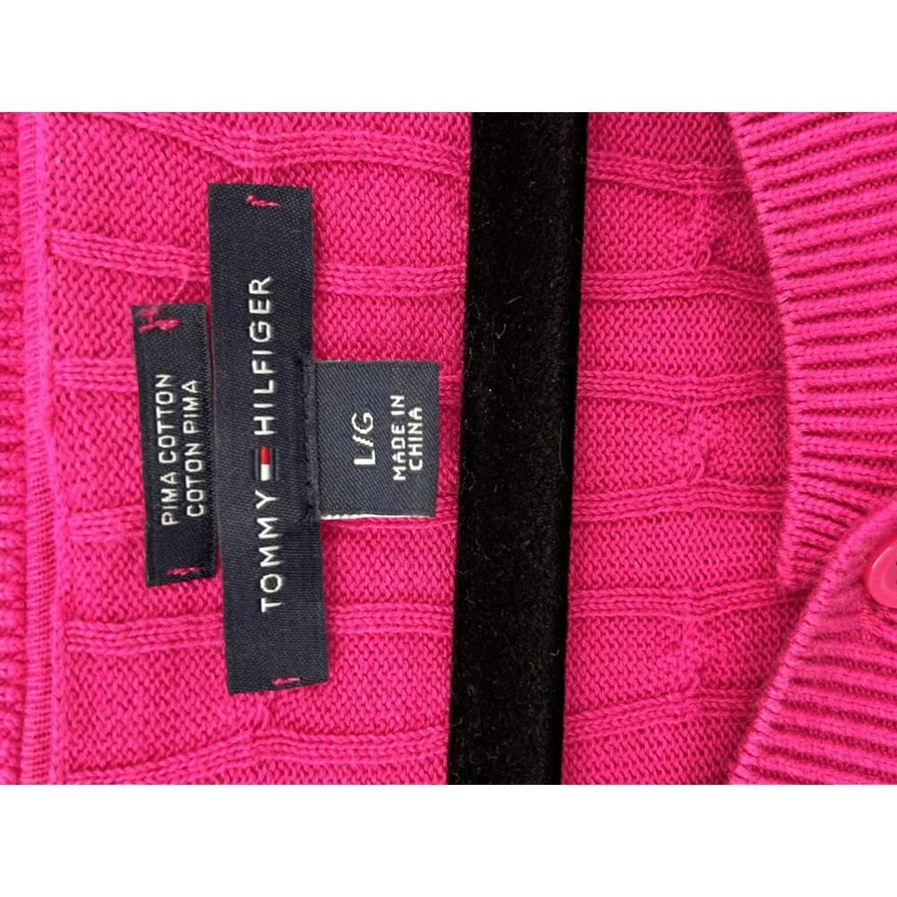 Tommy Hilfiger Pink Cable Knit Cardigan Large Pima Cotton - Picture 2 of 9